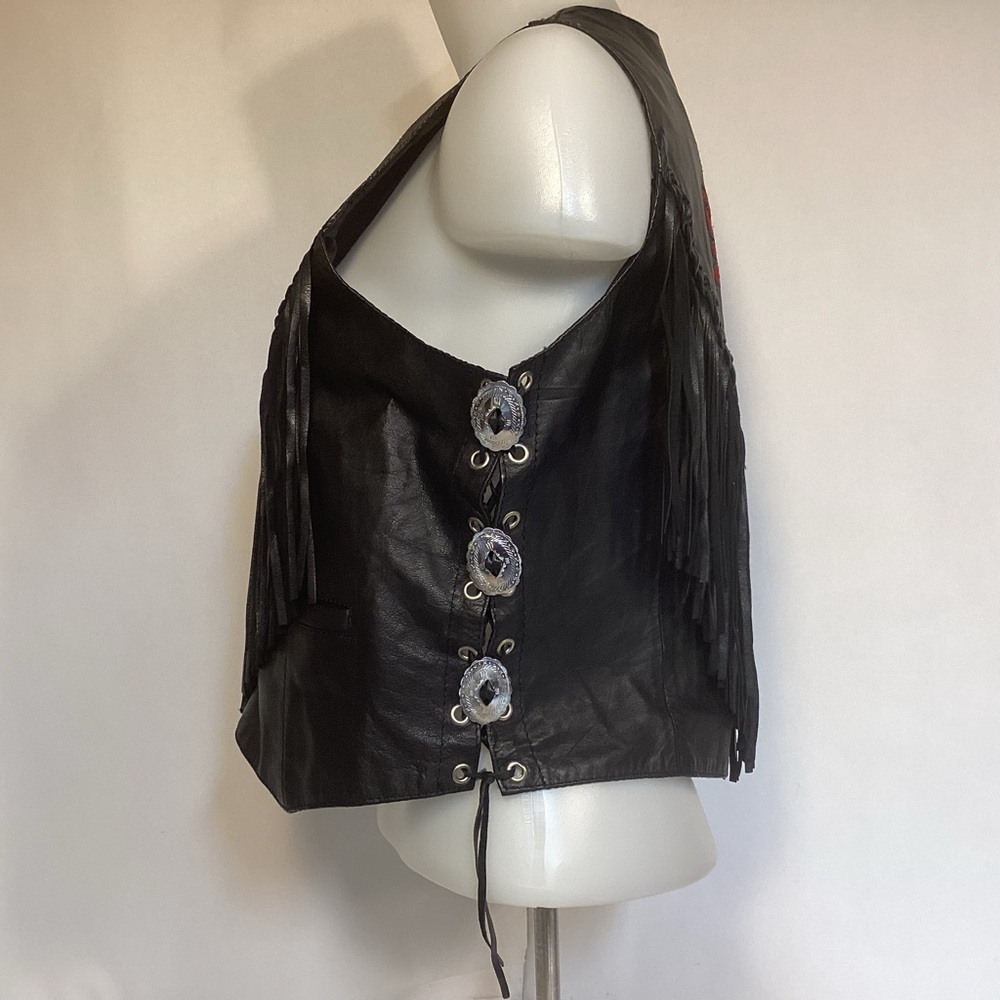 Vintage UNIK Leather Fringed Western Vest Women’s Size Large - Picture 9 of 16